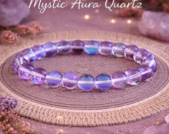 BACK ORDER | Available end of Feb | Purple Mystic Aura Quartz Bracelets | Stretchy Gemstone Bracelet | Stacking Crystal Bracelet | 8mm