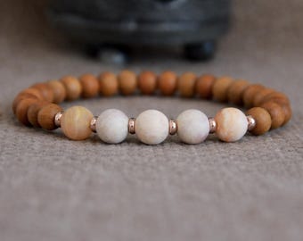Sunstone Sandalwood Bracelet | JOY/SHINE/Self-EMPOWERMENT | Yoga Bracelet | Mala Bracelet | Gemstone Boho Minimalist Bracelet | 6-8mm Beads