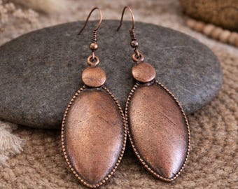 Copper Earrings | Antique Copper | Long Copper Metal Dangle Earrings | Original Yoga Bohemian Ethnic Jewellery | Large Statement Earrings