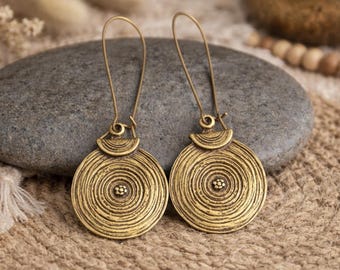 Original Boho Bronze Earrings | Antique Bronze | Hammered Embossed Bronze Charm Dangle Earrings | Rustic Metal Earrings | Ethnic Jewellery