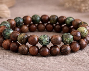 African Turquoise Wood Bracelet | EVOLUTION/NEW PERCEPTIONS/Positive Change | Stretchy Gemstone Bracelet | Natural Organic Jewellery | 8mm