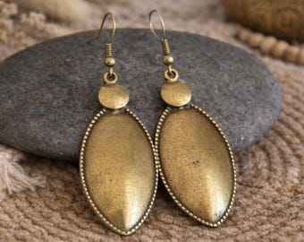 Bronze Earrings | Antique Bronze Earrings | Hammered Metal Charm Earrings | Bohemian Ethnic oriental Jewellery | Large Long Dangle Earrings
