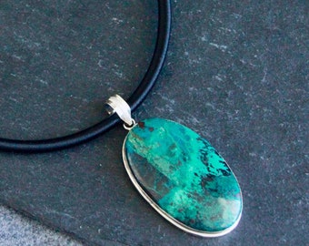 Azurite Malachite Pendant | 72x32mm | Stone in Sterling Silver | Natural Gemstone