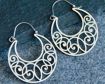 Moon Earrings | Large Hoop Earrings | Stainless Steel Laser Cut Earrings | Silver Metal Earrings | Original Boho Jewelry | Non Tarnish Hoops