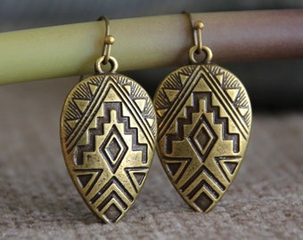 Ethnic Bronze Earrings | Antique Bronze Earrings | Metal Dangle Earrings | Original Bohemian Earrings | Unique Jewellery | Gypsy Earrings