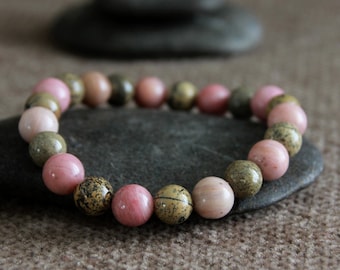 Rhodonite Dendritic Jasper Bracelet | SPIRIT Lifting | POSITIVITY CREATIVITY | Gemstone Stretchy Bracelet | Boho Crystal Bracelet | 8mm