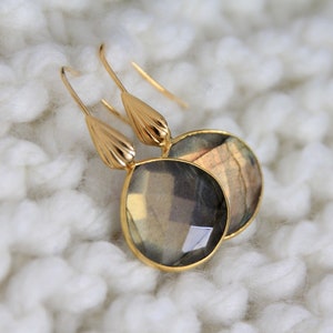 Labradorite Teardrop Earrings | 35mm long | Gemstone Gold Earrings | Dainty Minimalist Drop Earrings | Exquisite Elegant Statement Jewelry