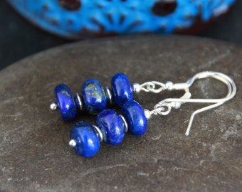 Lapis Lazuli Earrings | Gemstone Bar Earrings | Sterling Silver | Minimalist Stack Earrings |      Boho Chic Ethnic Artisan Jewellery