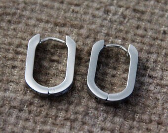 Oval Stainless Steel Huggie Hoop Earrings | 12x17mm | Hypoallergenic Earrings | Silver Hoops | Tiny Hoops | Unisex | Sensitive Ears