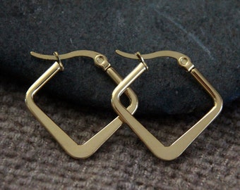 Square Flat Edge Hoops-25mm-Hypoallergenic Stainless Steel Earrings Real 18k Gold Plating-Flat Side-Boho  Ethnic Tribal Original Earrings