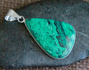 Malachite Chrysocolla Pendant-52x26mm-Natural Gemstone Pendant-Sterling Silver-Crystal Healing Pendant-Organic Quality Stone Jewellery