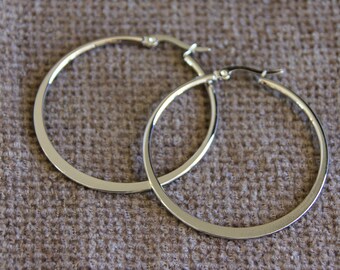 45mm Flat Silver Hoop Earrings | Hypoallergenic 304 Stainless Steel Earrings | Original Modern Boho Hoops
