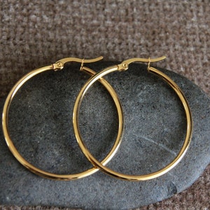 65mm Very Large Golden Hoops | 18K Gold Plated Hypoallergenic Stainless Steel Hoops | Bohemian Ethnic Tribal Modern Earrings | Large Hoops