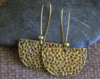 Half Circle Earrings | Antique Bronze Earrings | Fan Earrings | Rustic Metal Earrings | Bohemian Ethnic Jewelry | Half Moon Dangle Earrings