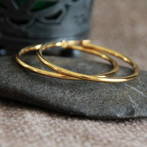 40mm Large Golden Hoops | 18K Gold Plated Hypoallergenic Stainless Steel Earring | Bohemian Chic Ethnic Tribal Modern Earrings | Large Hoops