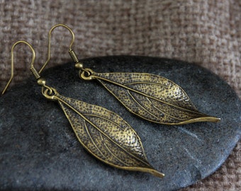 Leaf Earrings | Antique Bronze | Hammered Bronze Dangle Earrings | Organic Earrings | Original Metal Earrings | Bohemian Tribal Jewellery