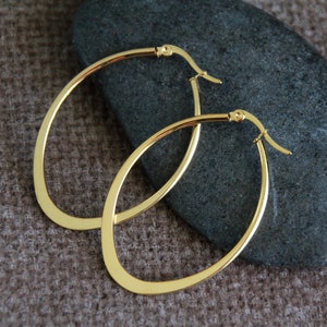 Gold Oval Hoops | 48x35mm | Hypoallergenic Stainless Steel Earrings | 18k Gold | Wide Flat Hoops | Large Boho Chic Ethnic Original Earrings