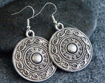 Silver Charm Earrings | Antique Silver | Handcrafted Metal Earrings | Boho Jewellery | Original Ethnic Rustic Jewellery | Statement Earrings