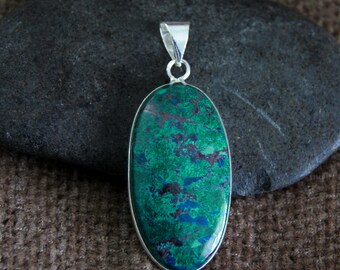 Chrysocolla Azurite Pendant | 54x22mm | Natural Stone Sterling Silver | Natural Gemstone | Crystal Healing Pendant | Organic Stone Jewelry
