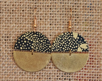 Elegant Black and Gold Earrings | Japanese Paper Earrings | Boho Metal Earrings | Half Moon Earrings | Artisan Jewelry | Statement Earrings