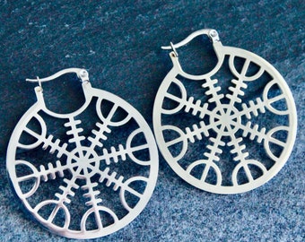 Viking Earrings | Large Hoop Earrings | Stainless Steel Laser Cut Earrings | Silver Metal Earrings | Original Jewelry | Non Tarnish Hoops
