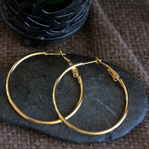 40mm Large Golden Hoops | Hypoallergenic Stainless Steel Earrings | Boho Chic Ethnic Tribal Earrings | Sensitive Ears | Medium Size hoops