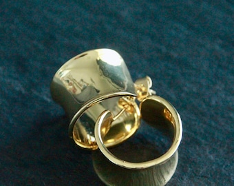 Stud Earrings | 18k Gold | Half Hoop | C Shape Open Hoops | 20mm | 15mm Thick Wide | Boho Original Statement Earrings | Twist Column Studs