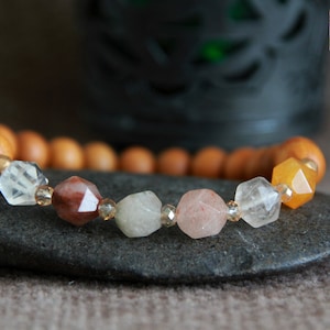Rutilated Quartz Sandalwood Bracelet-Spiritual GROWTH/TRANSITIONS-Stacking Gemstone Bracelet-Crystal Healing Bracelet-Organic Yoga Jewelry