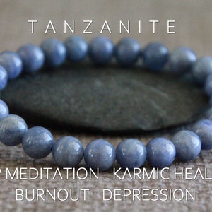 Tanzanite Bracelet | Grade AAA| Deep MEDITATION | Karmic Healing | DEPRESSION | Dilemma | 7mm | Quality Natural Crystal Stretchy Bracelet