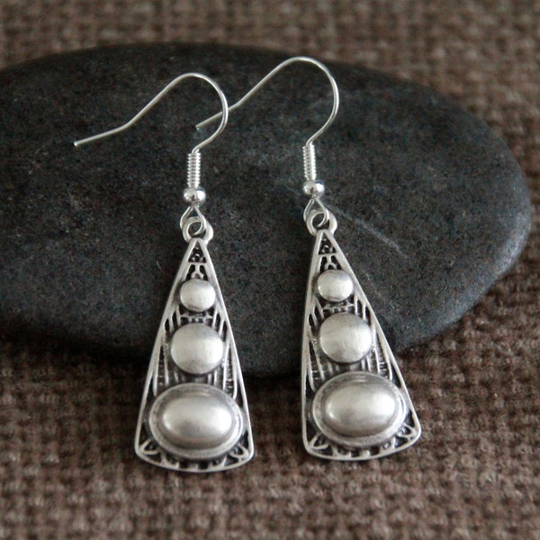 Original Triangle Silver Earrings | Antique Silver | Hammered Metal Dangle Earrings | Original Handmade Rustic Boho Ethnic Jewelry
