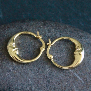 Moon Crescent Hoop Earrings | 18k Gold | 22mm | Cubic Zirconia Detail | Original Boho Ethnic Earrings | Gold Hoops | Moon Hoops | Ear Stack
