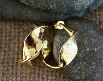 Chunky Twisted Studs | 18k Gold | Golden Half Hoops | C Shape Open Hoops | Studs | 25mm | 10mm Thick Wide Side