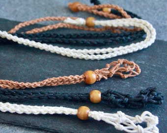 Macrame Pouch Necklace | Crystal Pouch | Handmade Cord Stone Necklace | Beige or Black or Tan Brown | Braided Wax Cord Necklace | Adjustable
