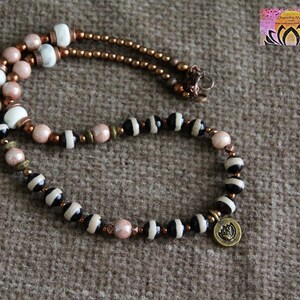 Boho Necklace | Choker | Dzi Beads Howlite and Copper | Short Necklace | 16&quot; 40cm | Bohemian Statement Necklace | Original Handmade Jewelry