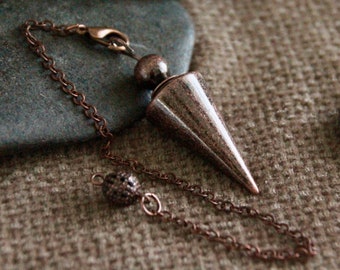 Cone Dowsing Pendulum-Bullet Pendulum Pendant-50x15mm-Chain 24cm-Quality Heavy Brass Pendulum-Metal Divining Pendulum-Copper or Silver