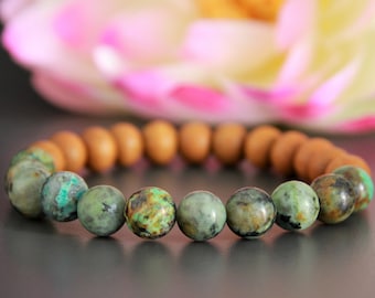 African Turquoise Sandalwood Bracelet-EVOLUTION/NEW PERCEPTIONS/Positive Change-Stretchy Bracelet-Wooden Gemstone Bracelet-Natural Jewellery