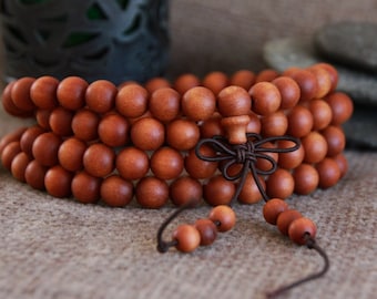 Natural Sandalwood Mala-Authentic Fragrant Sandalwood Mala-108 Mala Beads-Energised-Yoga Meditation Tool-Long Wooden Necklace-Wood Mala-8mm
