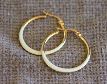 Golden Hoop Earrings | 32x30mm | Enamel Stainless Steel Earrings | Hypoallergenic Earrings | Original Bohemian Chic Ethnic Tribal Earrings