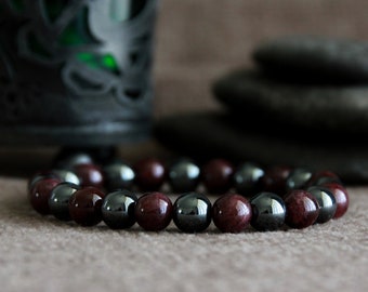 Garnet Hematite Bracelet | Life PURPOSE/INSPIRATION/CONFIDENCE/Passion | Gemstone Stretchy Bracelet | Crystal Healing Bracelet 8mm | Unisex