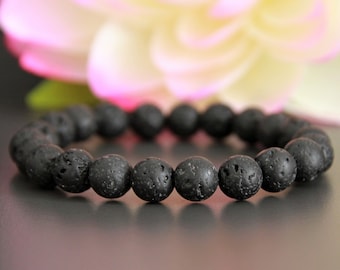 Lava Stone Bracelet | Natural Lava Rock Stretchy Stacking Bracelet | Aromatherapy Perfume Oil Diffuser Bracelet | 6, 8, 10mm beads choose