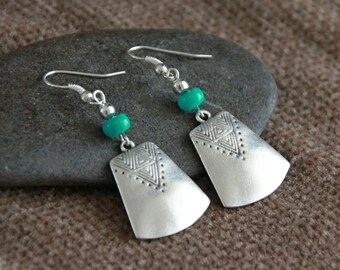 Turquoise Silver Ethnic Earrings | PROTECTION/LUCK/WISDOM | Throat and Third Eye Chakras | Antique Silver Earrings | Boho Ethnic Earrings