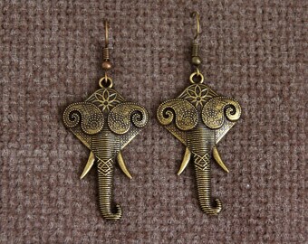 LAST ONE | Elephant Earrings | Antique Bronze | Hammered Embossed Metal Charm Earrings | Ethnic Earrings | Boho Jewelry | Original Earrings