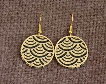 Elegant Black and Gold Earrings-Japanese Paper Earrings-Boho Metal Earrings-Celebration Party Statement Earrings-Unique Artisan Jewelry