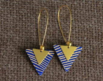 Long Triangle Earrings | Japanese Paper Metal Charm Earrings | Light Boho Dangle Earrings | Unique Handmade Jewellery | Statement Earrings
