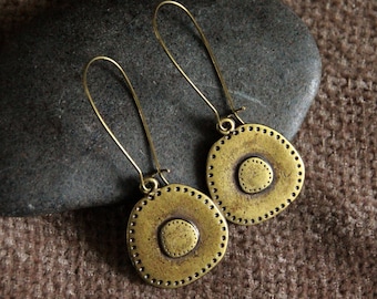 Boho Bronze Earrings | Antique Bronze | Hammered Charm Dangle Earrings | Light Metal Earrings | Original Ethnic Jewelry | Round Earrings