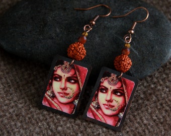 Indian Woman Earrings | Rudraksha Earrings | Handmade Oxidized Copper Charm | Handcrafted Original Artisan Earrings | Ethnic Boho Jewelry