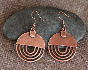 Copper Earrings | Antique Copper | Hammered Copper Dangle Earrings | Rustic Metal Earrings | Bohemian Ethnic Jewelry | Original Earrings