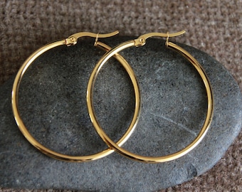 65mm Very Large Golden Hoops | 18K Gold Plated Hypoallergenic Stainless Steel Earrings | Original Bohemian Modern Earrings | Large Hoops