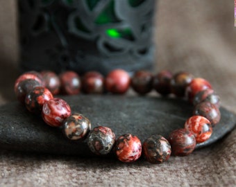 Leopard skin Jasper Bracelet-INNER Voice/CHALLENGES/INSECURITY-Gemstone Organic Jewelry-Boho Stacking Bracelet-Leopard Skin-Healing Crystals