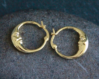 Moon Crescent Hoop Earrings | 24k Gold Earrings | 22mm or 28mm | Cubic Zirconia Detail | Original Boho Hoops